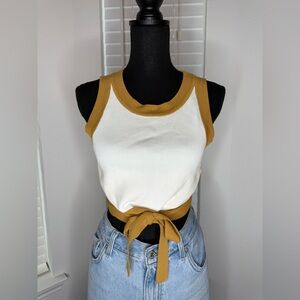 Stylish White and Tan Tie-Front Tank Top